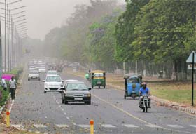 A dust storm accompanied by drizzle hit Chandigarh on Tuesday