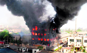 William Textiles located near Behrampur village in Gurgaon on fire on Tuesday.