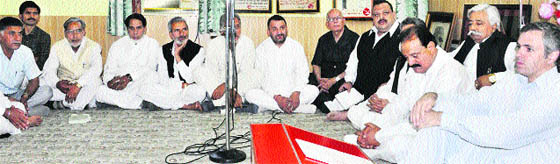 Chief Minister Omar Abdullah attends the National Conference Provincial Working Committee meeting in Jammu on Tuesday.