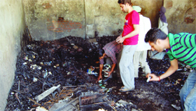 A view of the two-storey godown of electrical goods which was gutted in fire at Majitha Road in Amritsar on Wednesday.