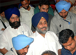 Deputy Chief Minister Sukhbir Singh Badal during his thanksgiving tour to Jalalabad on Wednesday
