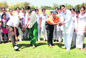 Students of Government Girls Senior Secondary School, Barwala, practise at the camp in Panchkula on Wednesday.