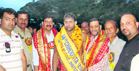 Winner Kaka with Nagrota MLA Jugal Kishore Sharma at Chhoutra on Wednesday.