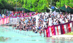 With Baisakhi around the corner, Ganga ghats can be seen dotted with pilgrims from various parts of the country like here at Prem Nagar Ashram in Haridwar 
