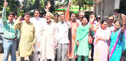 Uttarakhand Kranti Dal (P) workers hold a protest in Dehradun