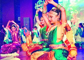 Students of Tansen Sangeet Mahavidhyalaya perform at a dance and music festival in Gurgaon