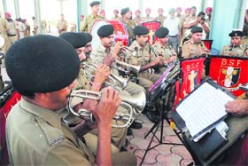 BSF band members rehearse on the eve of the inauguration of the ICP