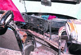 The interior of a damaged bus allegedly targeted by an explosive device in Aleppo