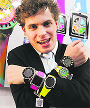 Burg global sales director Koen Pieters at the India debut of the Netherlands-based firms wristwatch mobile phones at a press conference in New Delhi on Friday. These devices, which integrate features of a cellphone, are priced between Rs 9,000 to Rs 23,000.