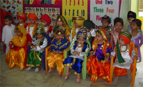 Tiny-tots of the Kids Garden school are all dressed up in the traditional attire during the Baisakhi celebrations held on the school premises on Friday.
