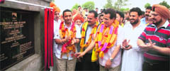 (From left) Minister for Tourism and Culture Nawang Rigzin Jora, BJP MLA Sham Choudhary, Minister for Medical Education and Youth Services and Sports RS Chib during an inauguration ceremony at Suchetgarh Border village in RS Pura