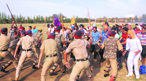 The Punjab Police on Thursday organised a mock drill in which policemen were trained in controlling the mob. They used canes and teargas shells to disperse the mob armed with sharp-edged weapons. The drill was held at PAP grounds.
