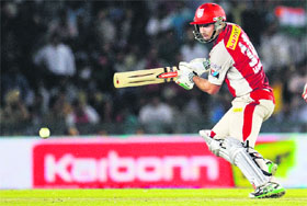 Kings XI Punjabs Shaun Marsh plays a shot against Pune Warriors in Mohali on Thursday