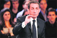 French President Nicolas Sarkozy takes part in a show on a French TV channel. 