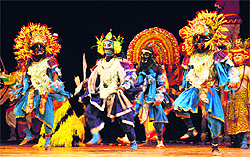 Artistes perform during a cultural programme as part of the silver jubilee celebrations of Zonal Cultural Centres at the Indradhanush Auditorium in Sector 5 of Panchkula on Saturday