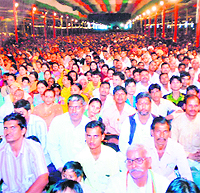 Devotees at the concluding session of Sadbhawna Sammelan in Haridwar on Saturday