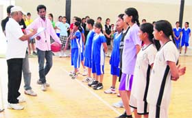 Players during the trials for a basketball camp in Ludhiana on Saturday