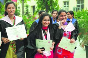 Students in a jubilant mood after receiving their degrees at SCD Government College in Ludhiana
