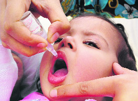Polio drops being administered to a child during the campaign in Chandigarh on Sunday. 
