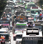  A traffic jam at Satwari-Bikram Chowk Highway in Jammu.