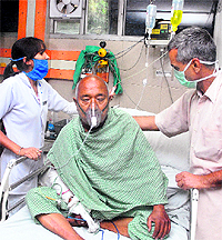Somnath Bhardwaj receives treatment at a hospital in Jalandhar