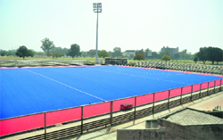 The re-laid astroTurf at the Olympian Pirthipal Hockey Stadium of the PAU in Ludhiana. 