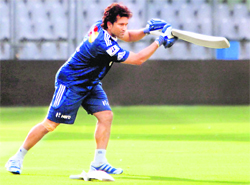 Mumbai Indians Sachin Tendulkar during a practice session at Wankhede Stadium . 