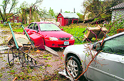 Damage caused by a tornado in Thurman, Iowa