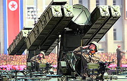 North Korean soldiers during a military parade in Pyongyang on Sunday
