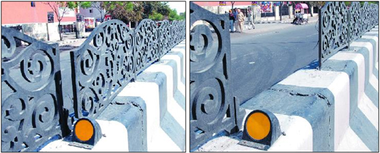 Iron grills that had been installed on the divider of the busy GT road in front of the three cinemas have started falling prey to thefts.
