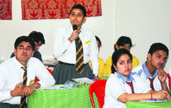 Students participate in the Frank Anthony Memorial All-India Inter-School Debate Championship at St Xaviers School in Chandigarh on Monday. 