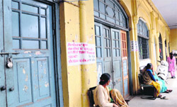 The office of the Regional Manager, Uttarakhand Roadways, is locked following a strike by employees in Dehradun 