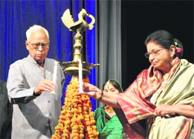 Governor NN Vohra and his wife Usha Vohra inaugurate cultural programme Jashan-e-baharaan at the General Zorawar Singh auditorium in University of Jammu on Monday