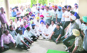 Led by functionaries of the Ludhiana Colonisers and Property Dealers Association, realtors stage a protest before submitting a memorandum to the Chief Administrator of GLADA in Ludhiana on Monday.