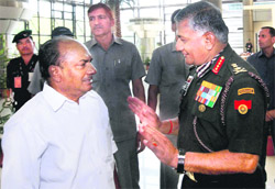 Defence Minister AK Antony and Gen VK Singh during the annual Army Commanders Conference in New Delhi