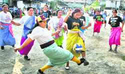 Kick-starting celebrationsManipuri women play football at Manipuri Basti in Guwahati as part of Bihu and Bohagi Bidai (Cheiraoba)