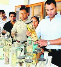 PFA activists and policemen at Sacred Heart School, Sector 26, Chandigarh