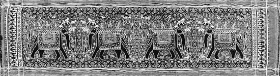 Caparisoned elephants on Silk patola-double ikat (Gujarat; late 18th or early 19th century)