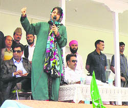 PDP chief Mehbooba Mufti addresses a rally  in Surankote