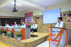 Dignitaries at a seminar on contemporary issues and challenges for sustainability of management education and its applications at the Dev Bhoomi Institute of Management in Dehradun on Wednesday.