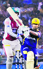 KKRs Gautam Gambhir plays a shot during their match against Kings XI Punjab in Mohali on Wednesday