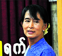 Myanmar opposition leader Aung San Suu Kyi in Yangon on Wednesday