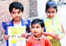 Three children of Dadu Majra, who were turned out of St Peters School in Chandigarh. 
