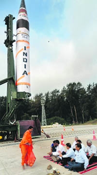 The puja in progress before the launch.