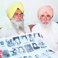 Members of the Khalra Mission Organisation at a press conference in Amritsar on Thursday. 