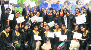 Students in a jubilant mood after receiving their degrees at the convocation of the Government College of Art, Sector 10, Chandigarh, on Friday. 
