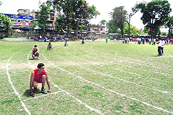 Athletes on the race track at Government Polytechnic, Kangra, on Saturday