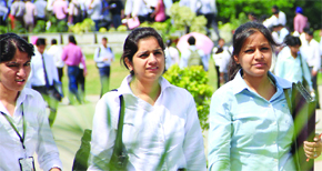 Students of different colleges and universities participate at a job fair in Lovely Professional University near Jalandhar on Saturday.