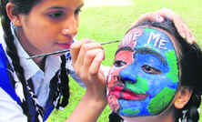 Students take part in Earth Day celebrations at GMT Public School at Ludhiana on Saturday.