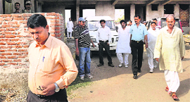 CBI officials after a raid on the residence of Congress MLA KN Tripathi in Daltanganj, Jharkhand.